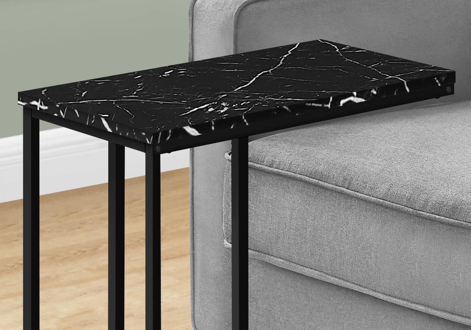 Monarch Specialties 3763 Accent Table, C-shaped, End, Side, Snack, Living Room, Bedroom, Metal, Laminate, Black Marble Look, Contemporary, Modern Table-25, 15.75&quot; L x 9.45&quot; W x 24&quot; H
