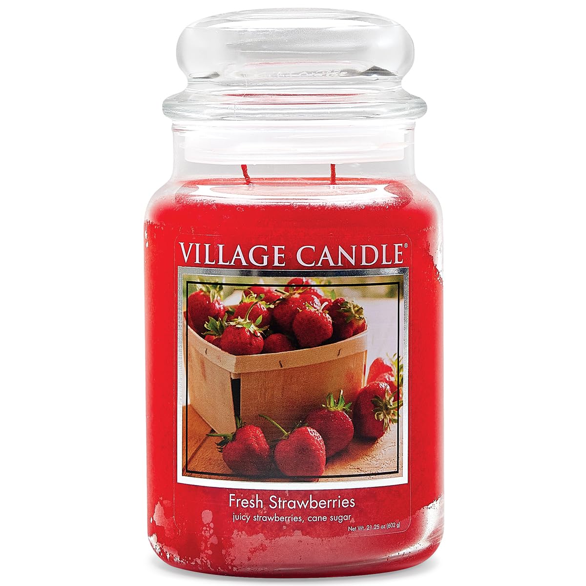Village Candle Fresh Strawberries 26 oz Glass Jar Scented Candle, Large