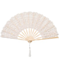 BABEYOND Cotton Lace Folding Handheld Fan Embroidered Bridal Hand Fan with Bamboo Staves for Wedding Decoration Dancing Party (B