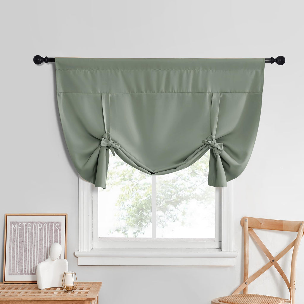 NICETOWN Kitchen Window Curtains for Cabinet, Farmhouse Tie Up Short Curtains for Small Window Thermal Roman Shade Adjustable Va