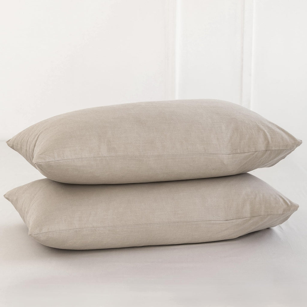Moomee Bedding Pillowcases Pack Of 2 100% Washed Cotton Linen Like Textured Breathable Durable Soft Comfy (Tannish Linen Grey, S