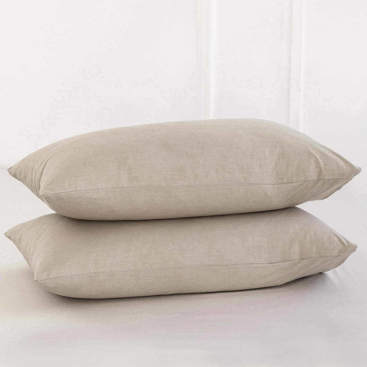 Moomee Bedding Pillowcases Pack Of 2 100% Washed Cotton Linen Like Textured Breathable Durable Soft Comfy (Tannish Linen Grey, S