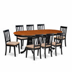 East West Furniture PLAN9-BCH-C 9 Piece Dining Table Set Includes an Oval Dinner Table with Butterfly Leaf and 8 Linen Fabric Dining Room Chairs, 42x78 Inch, Black & Cherry