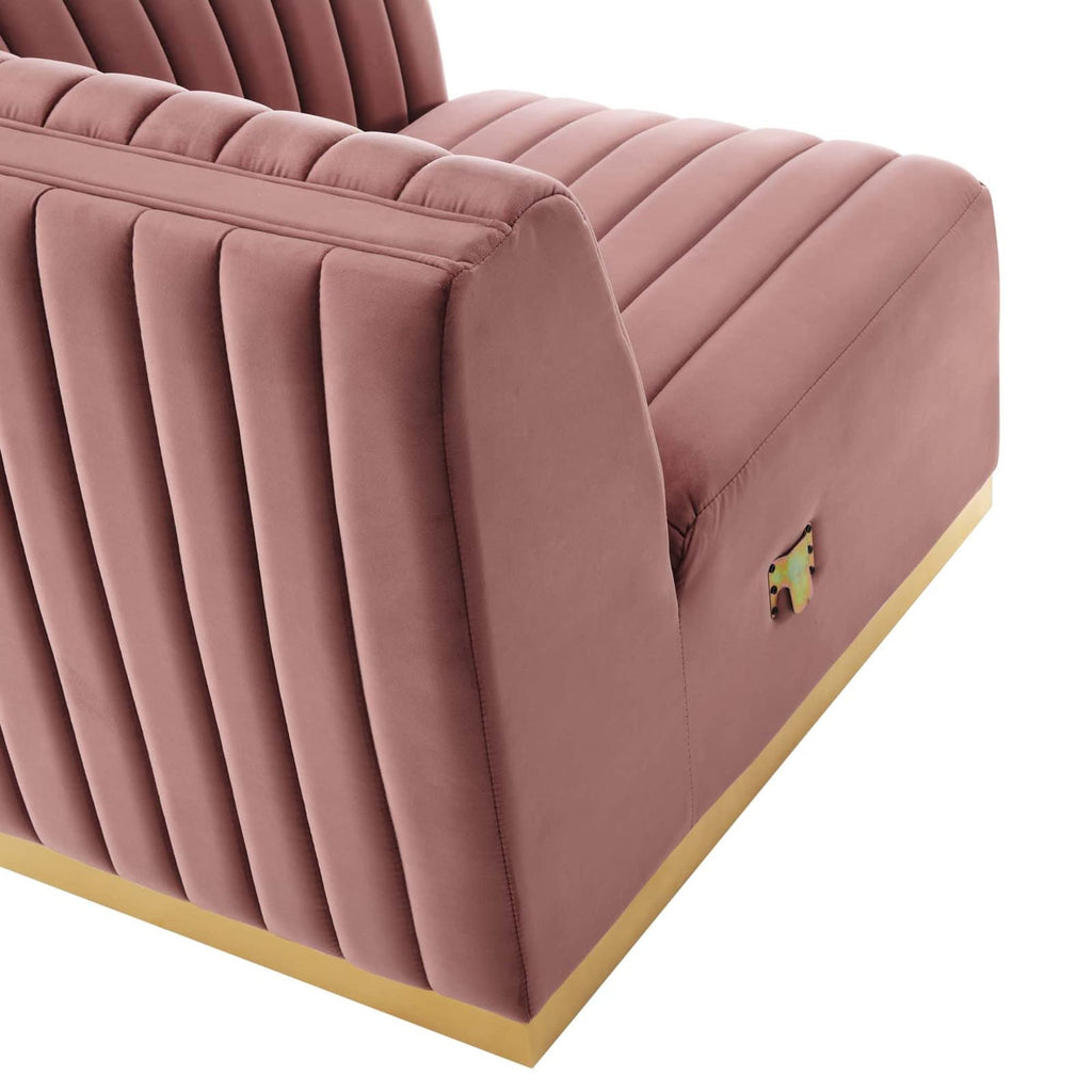 Modway Conjure Channel Tufted Performance Velvet Right-Arm Chair In Gold/Rose