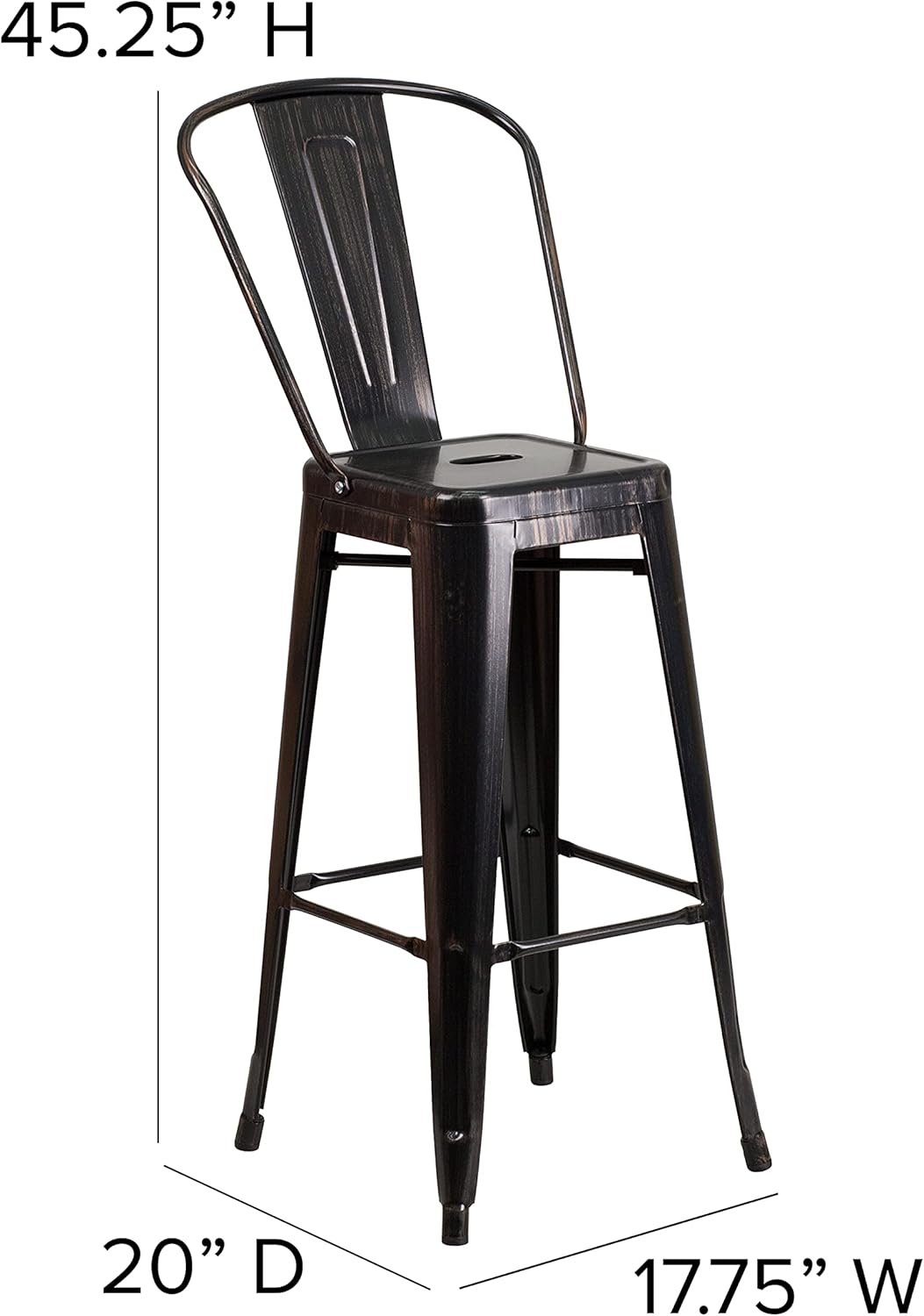 Commercial Grade 30 High Black-Antique Gold Metal Indoor-Outdoor Barstool with Removable Back