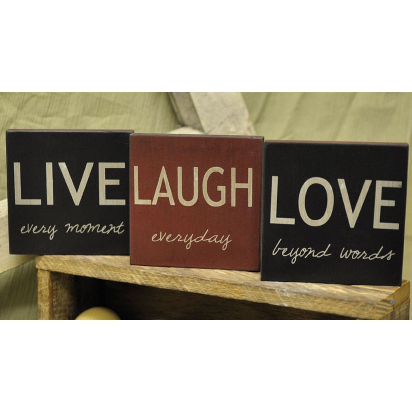 Live, Love, Laugh - Square Desk Sign Set of 3 (Live every moment, Love beyond words, Laugh everyday)