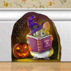 Halloween Mouse Reading Book in Hole, Wall Decal Sticker, Holiday Party Lover Decoration, Pumpkin Spider Parties, Mice Baseboard