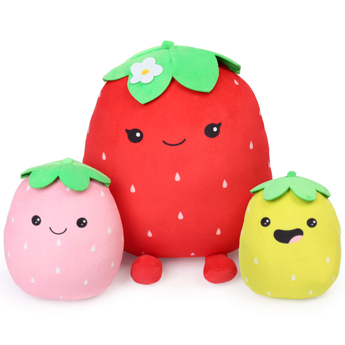 Benben Strawberry Plush Pillow, Set Of 3, 12', 7' And 6', Squishy Fruit Stuffed Plushies, Soft Hugging Cushion For Girls, Hom