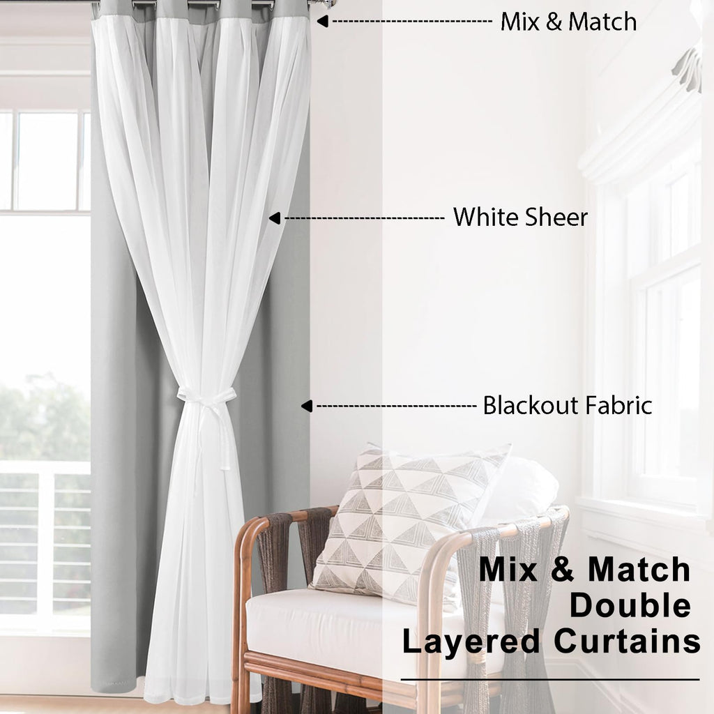 Hiasan Mix & Match Blackout Curtains With Sheer, Thermal Insulated Privacy Double Layer Grommet Window Curtains For Bedroom, Liv