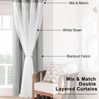 Hiasan Mix & Match Blackout Curtains With Sheer, Thermal Insulated Privacy Double Layer Grommet Window Curtains For Bedroom, Liv