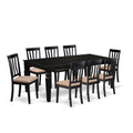 East West Furniture LGAN9-BLK-C 9 Piece Dining Room Table Set Includes a Rectangle Kitchen Table with Butterfly Leaf and 8 Linen Fabric Upholstered Dining Chairs, 42x84 Inch, Black