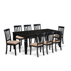 East West Furniture LGAN9-BLK-C 9 Piece Dining Room Table Set Includes a Rectangle Kitchen Table with Butterfly Leaf and 8 Linen Fabric Upholstered Dining Chairs, 42x84 Inch, Black