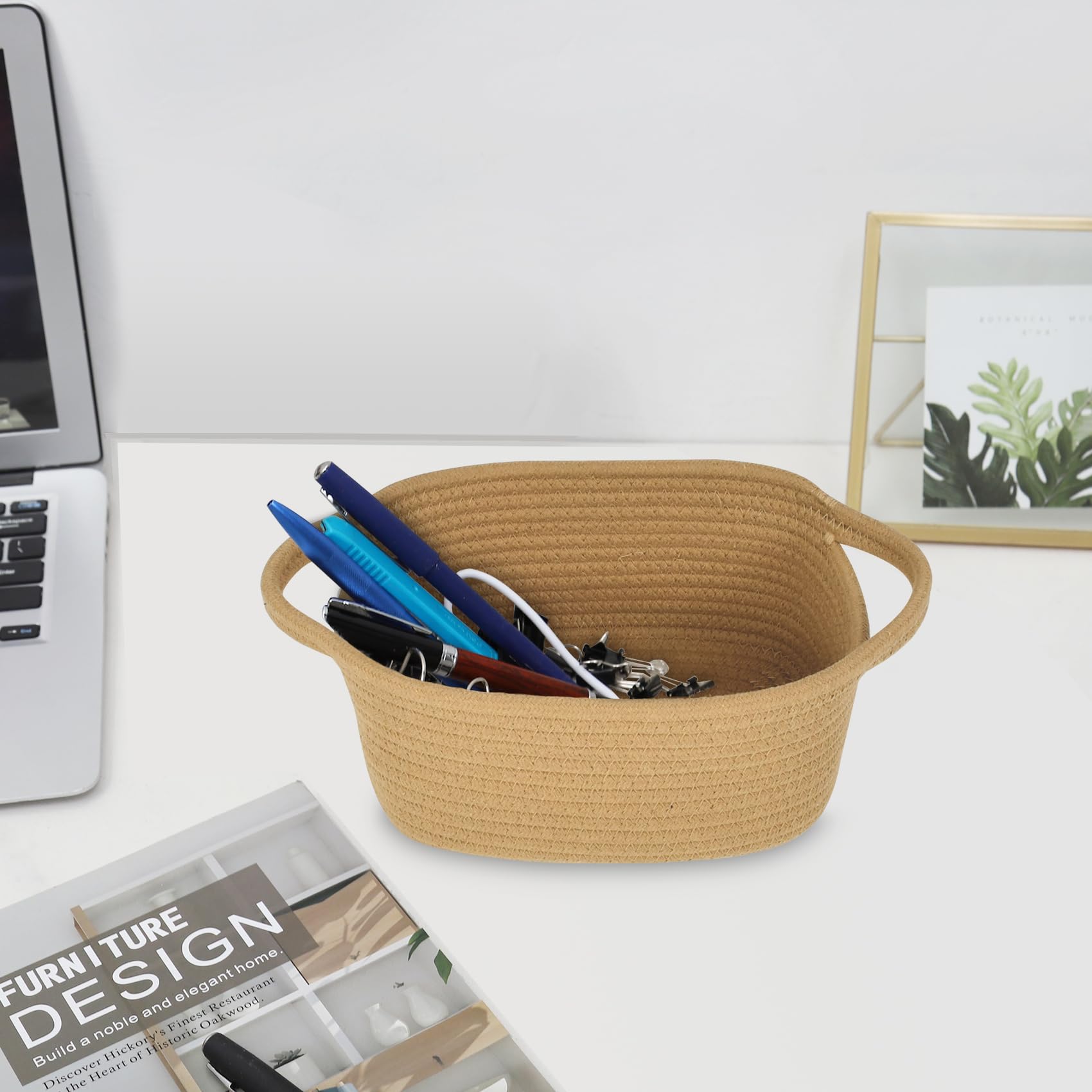 Abenkle Small Storage Basket, Cotton Mini Baby Basket, Cute Tiny Cotton Rope Woven Basket,Shelf Basket, Boho Decorative Toy Dog