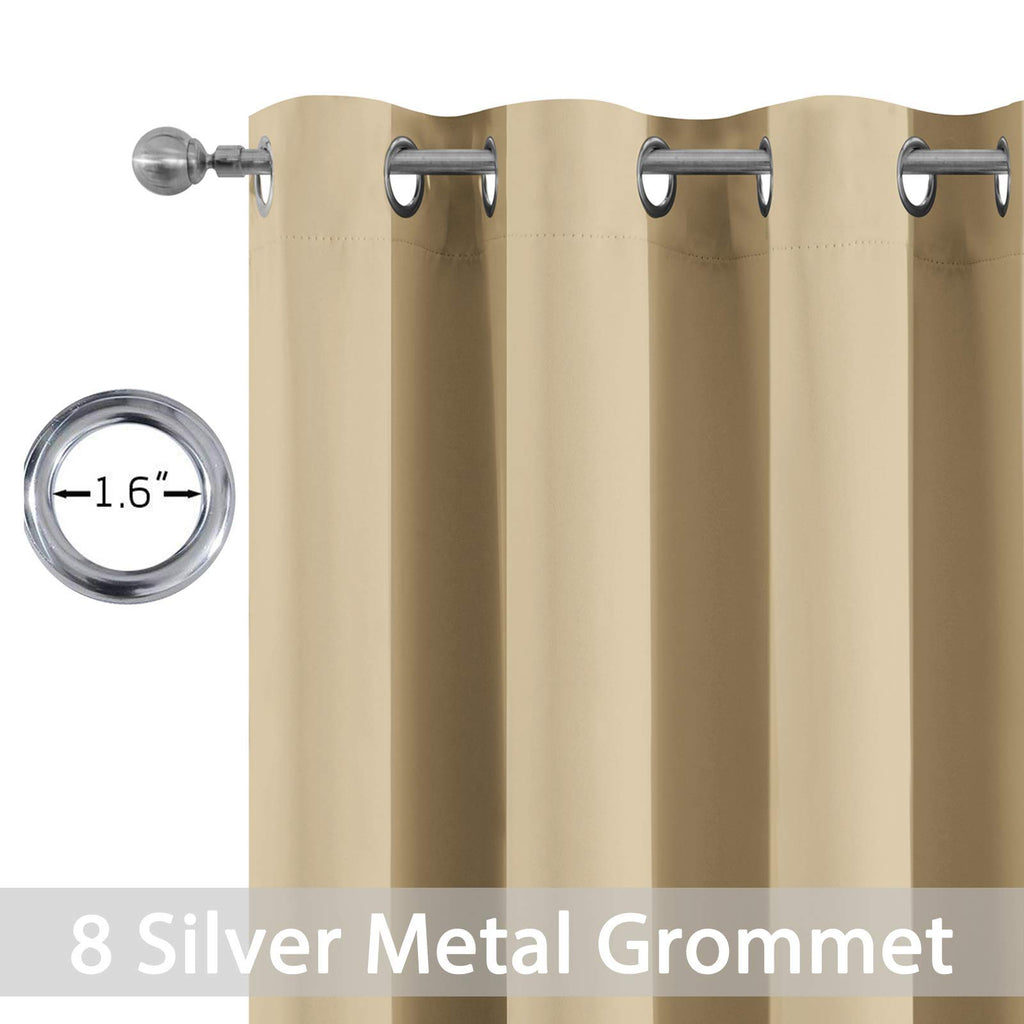 Yakamok Blackout Curtains Room Darkening Thermal Insulated Grommet Top Window Curtains For Living Room, 52 X 72Inch, Beige, Set