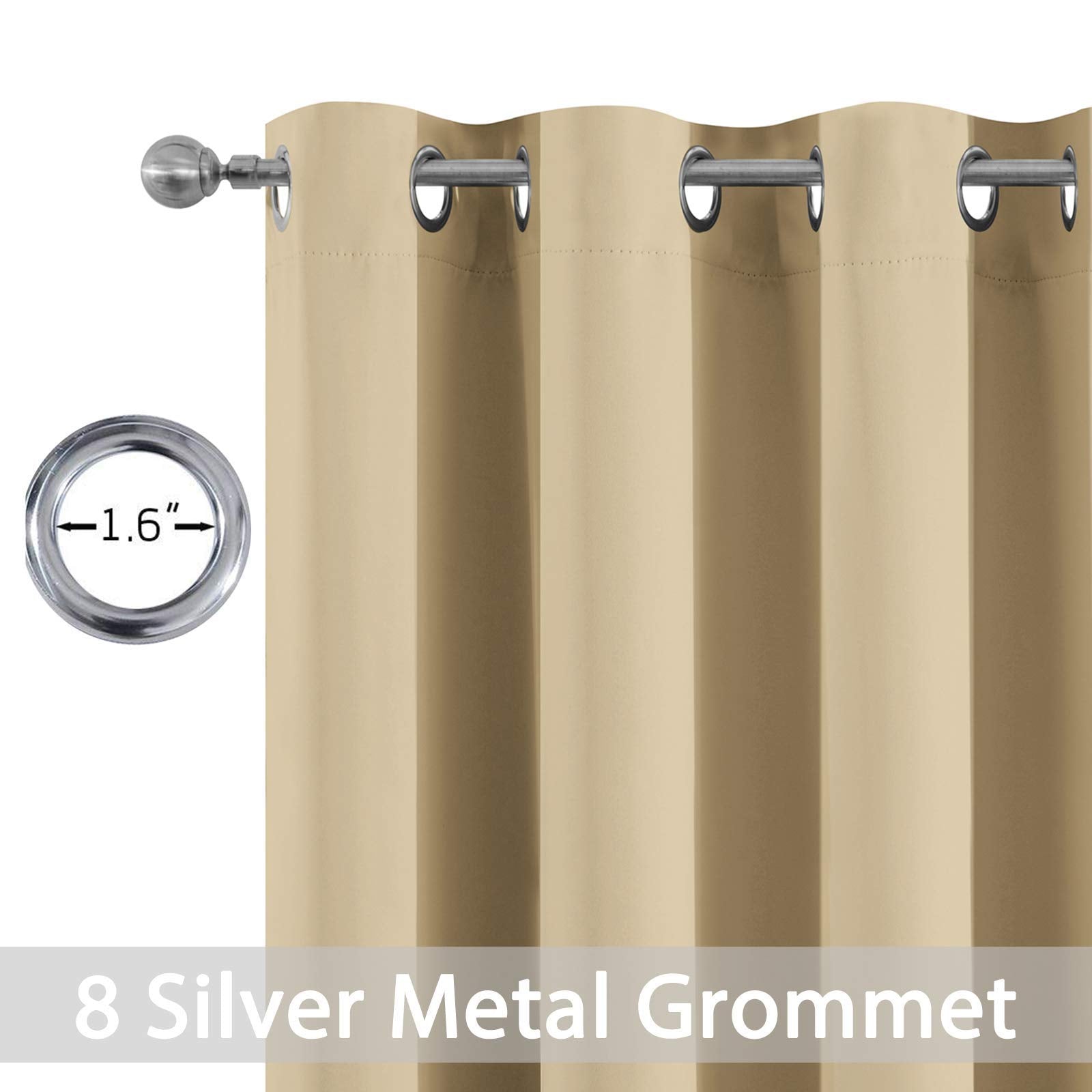 Yakamok Blackout Curtains Room Darkening Thermal Insulated Grommet Top Window Curtains For Living Room, 52 X 72Inch, Beige, Set