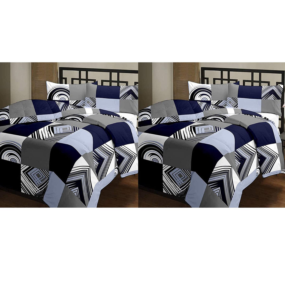 WONDERLOOK 100% Reversible Single Bed AC Blanket/Dohar/Combo Set of 2 Pc (Blue Check)