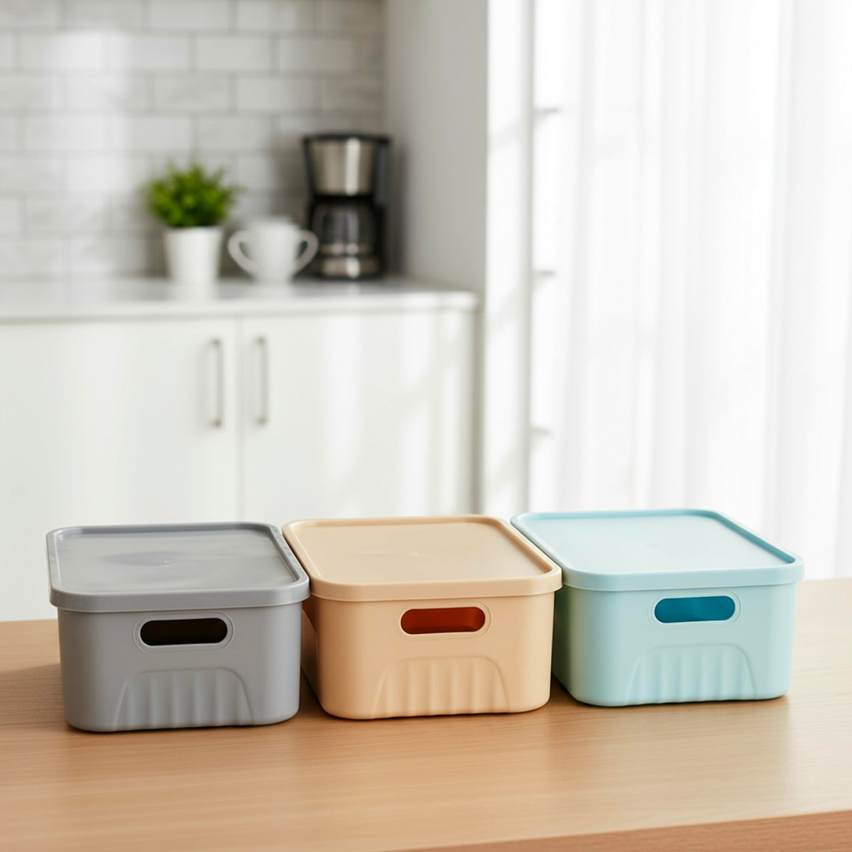 Xmart India Plastic Storage Baskets with Lids  Multipurpose storage and organisers for Kitchen, Clothes,Toys, Office  Durable 