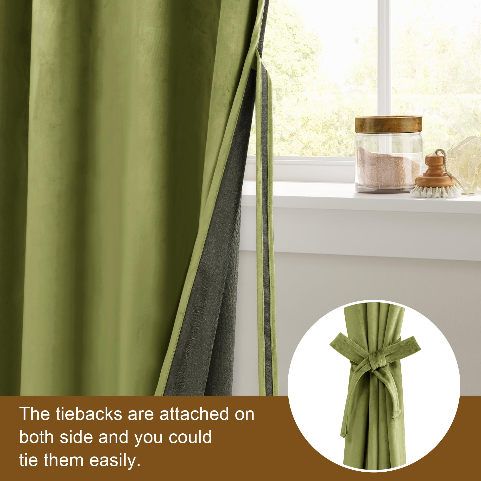 Dwcn Velvet Curtains Extra Wide - Moss Green Elegant Sunlight Blocking Curtains For Living Room Thermal Insulated Noise Reducing