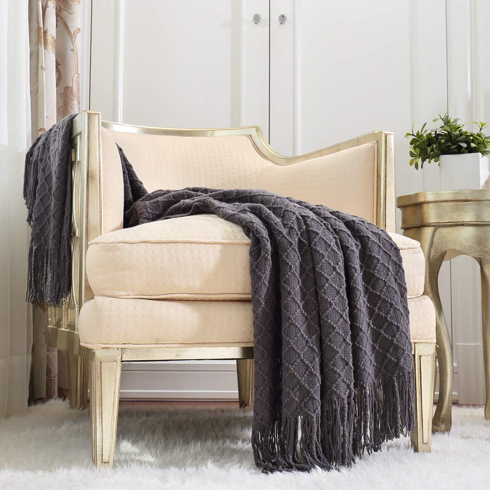 Crevent Knitted Decorative Throw Blanket For Couch Sofa Chair Bed, Soft Breathable Lightweight For Spring Summer (50''X60'' Dark