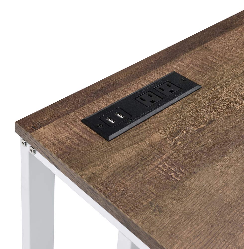 Acme Tyrese Wooden Rectangle Top Writing Desk With Usb Port In Walnut And White