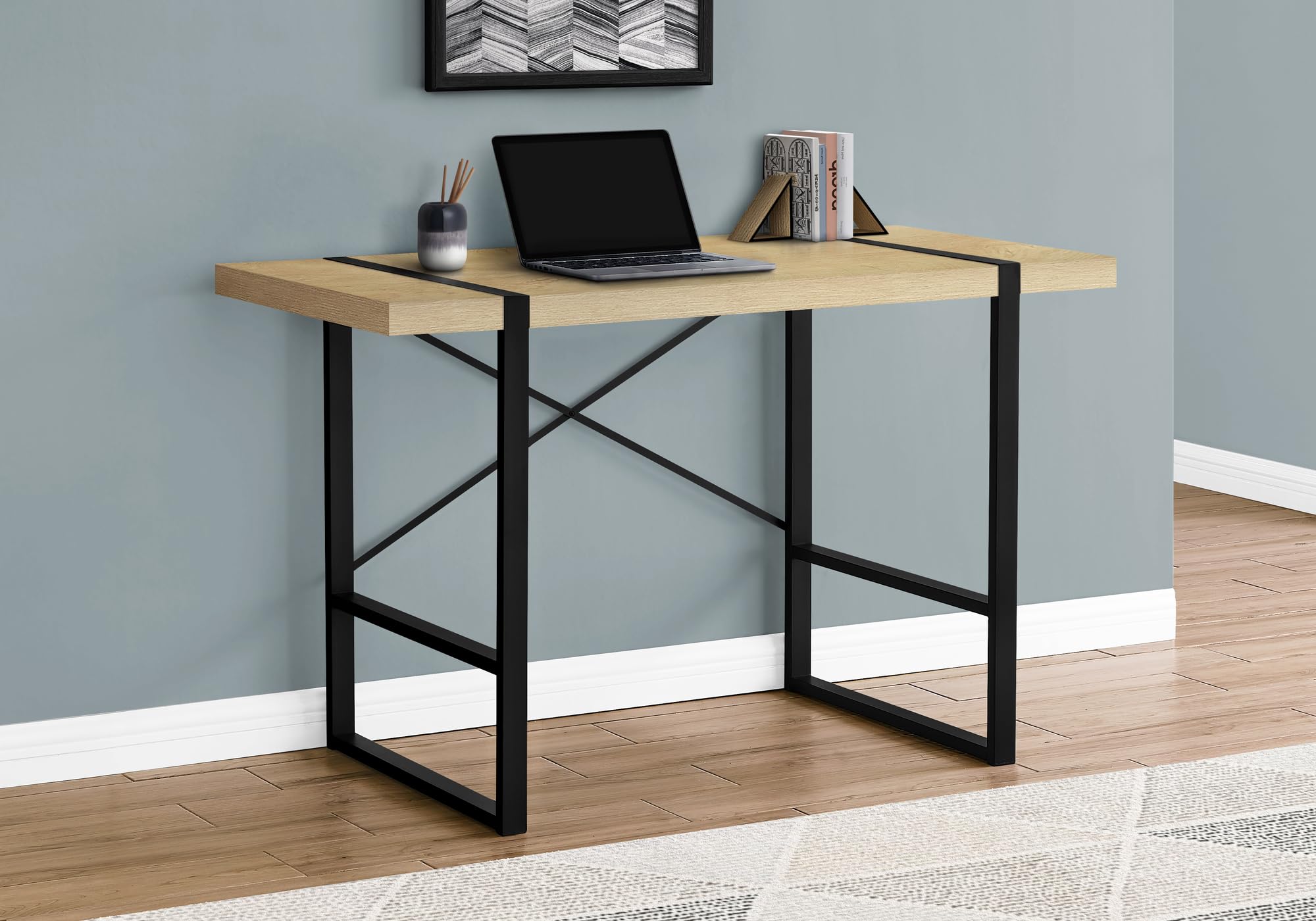 Monarch Specialties 7658 Computer Desk, Home Office, Laptop, 48&quot; L, Work, Metal, Laminate, Natural, Black, Contemporary, Modern Desk-48, 49&quot; L X 23.75&quot; W X 30&quot; H