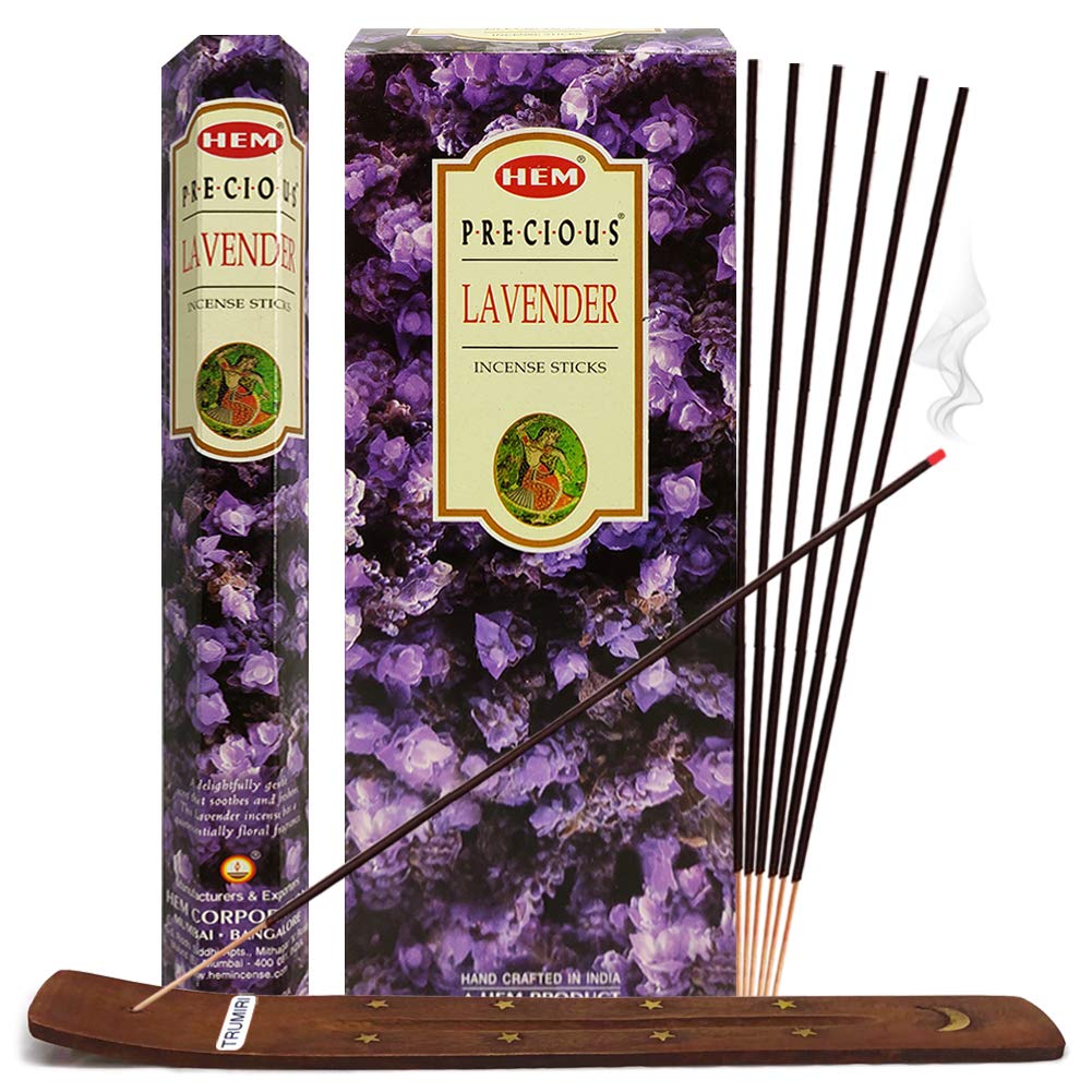TRUMIRI Incense Stick Holder Bundle with Hem Precious Lavender 20g Incense Sticks - Pack of 6 (Approx 120 Sticks)