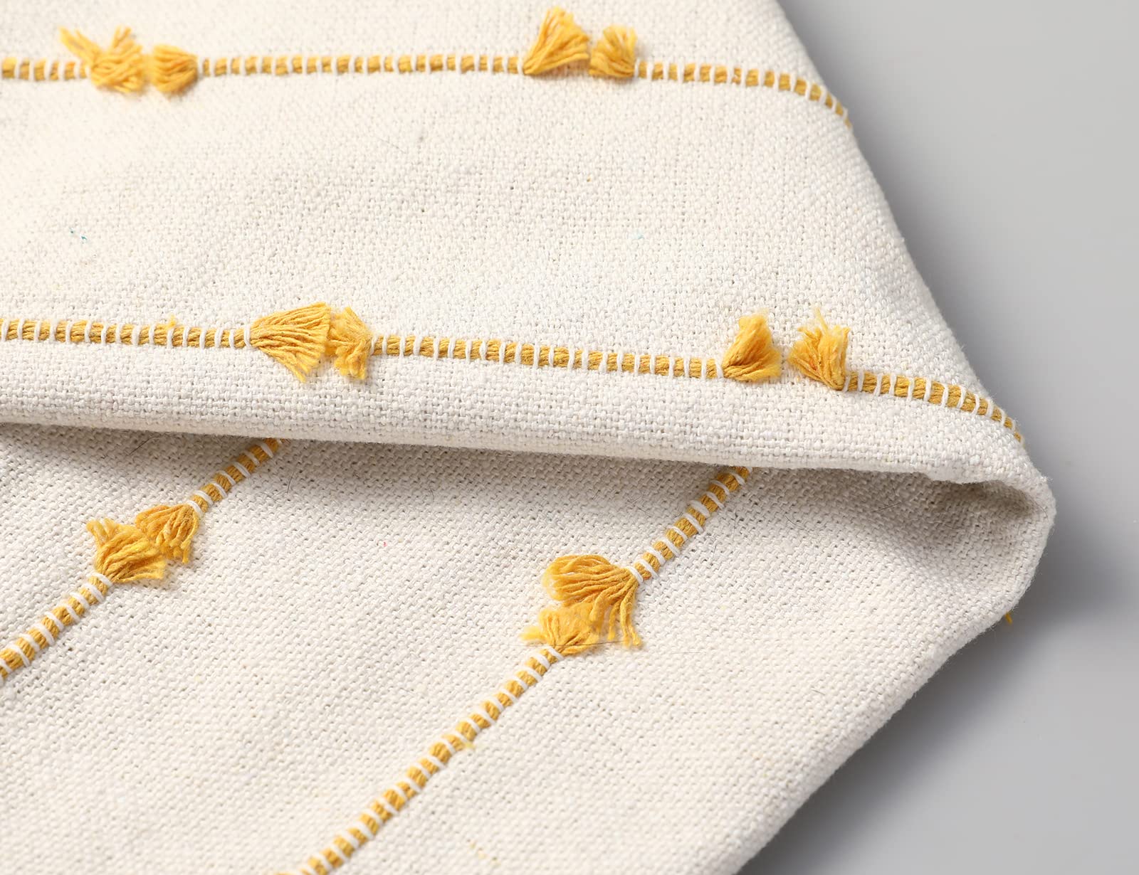 Nuyecy Set Of 2 Boho Throw Pillow Covers 18X18,Beige Yellow Neutral Couch Pillow Case With Tassel Fringe Decorative,Modern Accen