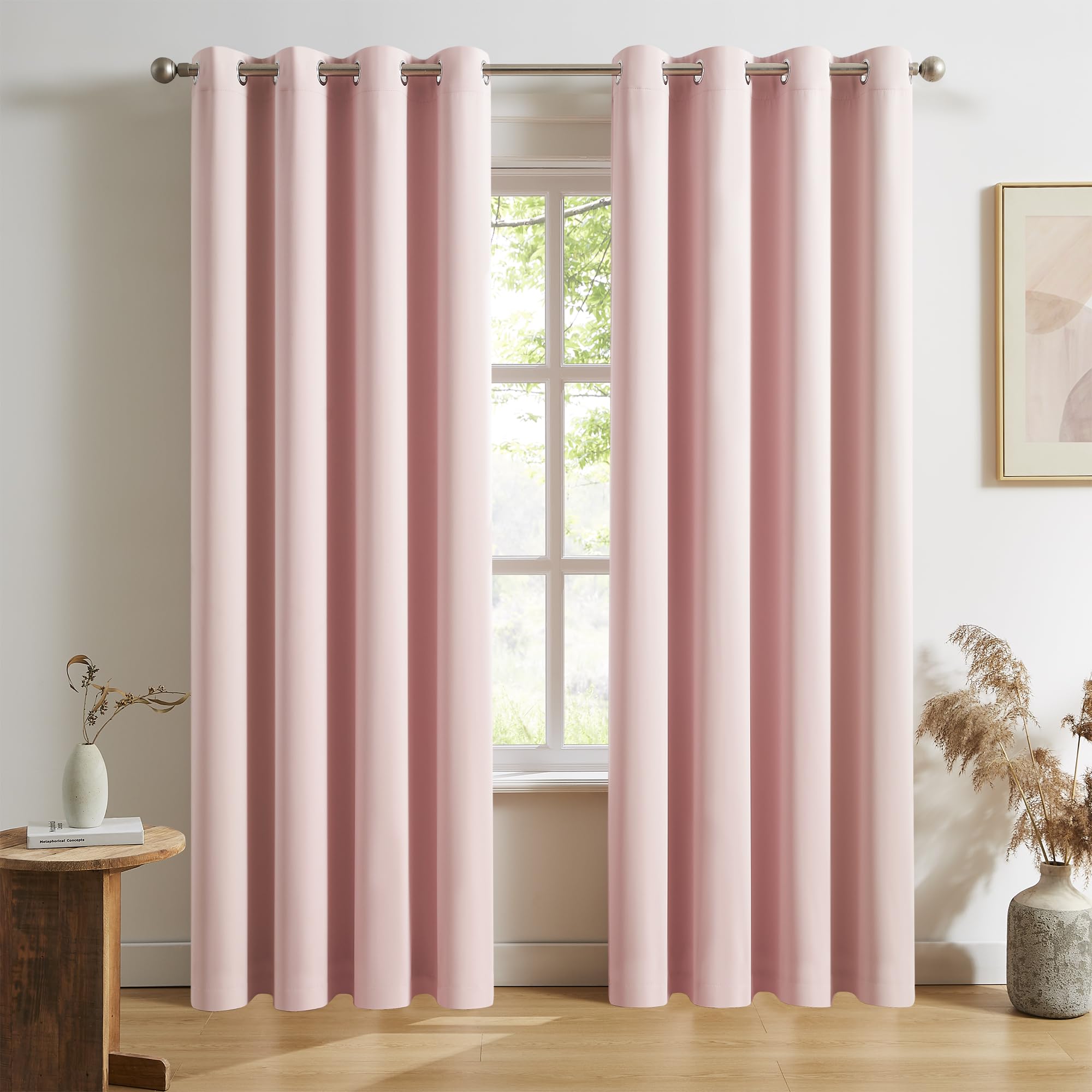 Dualife Blackout Curtains Baby Pink 90 Inch Length - Bedroom Black Out Drapery Room Darkening Curtains For Nursery Thermal Insul