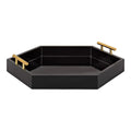Kate and Laurel Lipton Modern Hexagon Decorative Tray, 18 x 18, Black with Gold Metal Handles