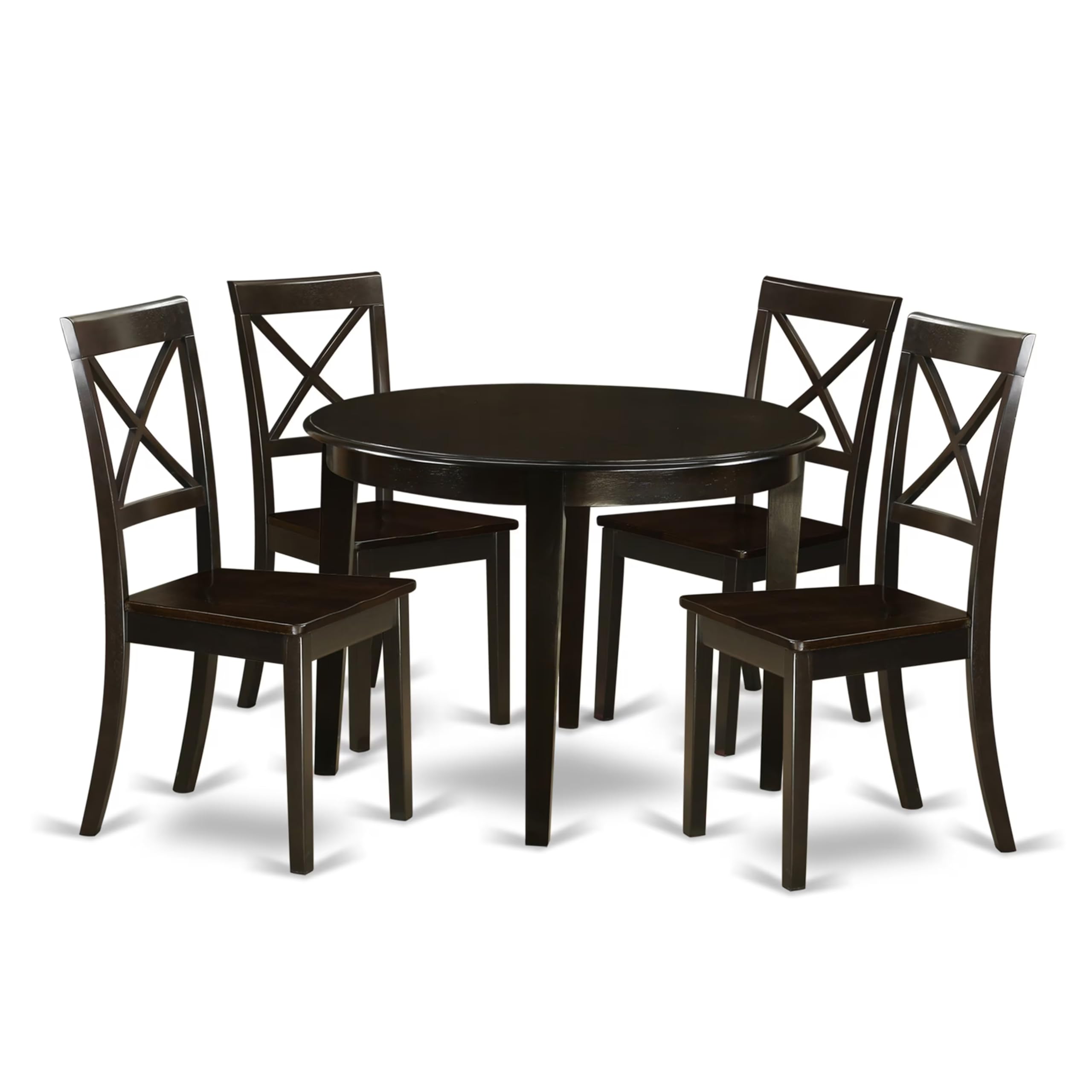 East West Furniture BOST5-CAP-W 5 Piece Kitchen Table & Chairs Set Includes a Round Dining Room Table and 4 Dining Chairs, 42x42 Inch, Cappuccino