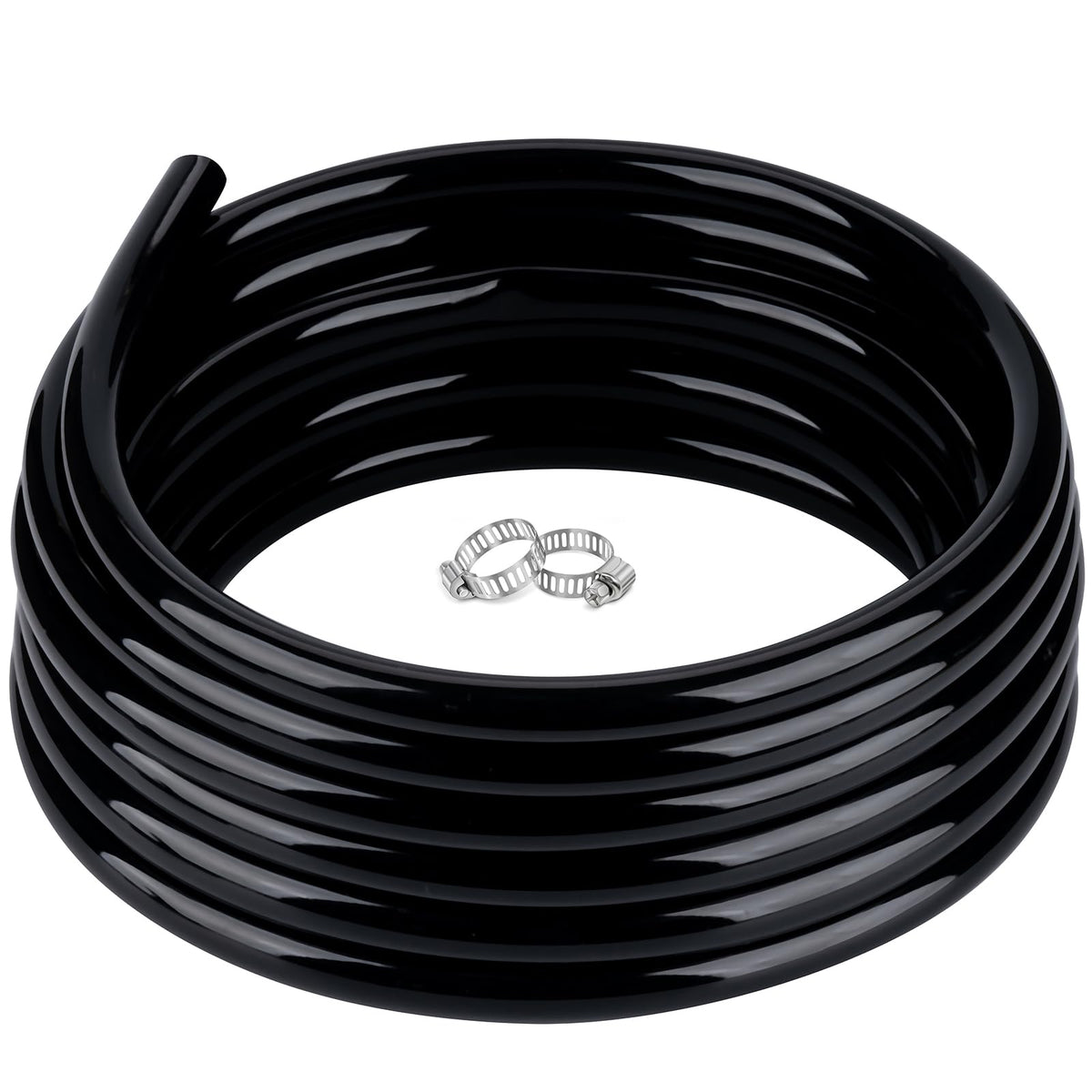 Zy-Hosetube 1/4' Id - 50Ft Black Vinyl Tubing Flexible Pvc Tube Hybrid Hose Transfer Water Fuel Gas For Pond Fountain Garden Wa