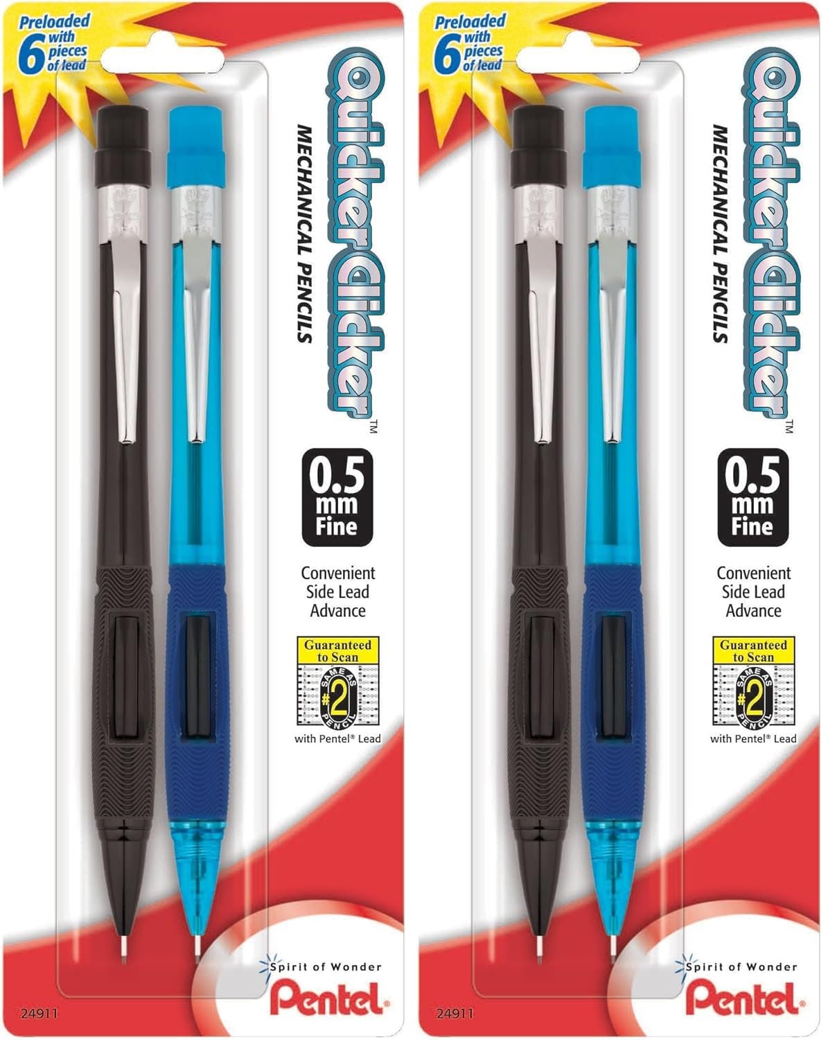 Pentel Quicker Clicker Automatic Pencils, 0.5 Mm, Smoke Barrel, Pack Of 2 Pencils- Pack Of 2