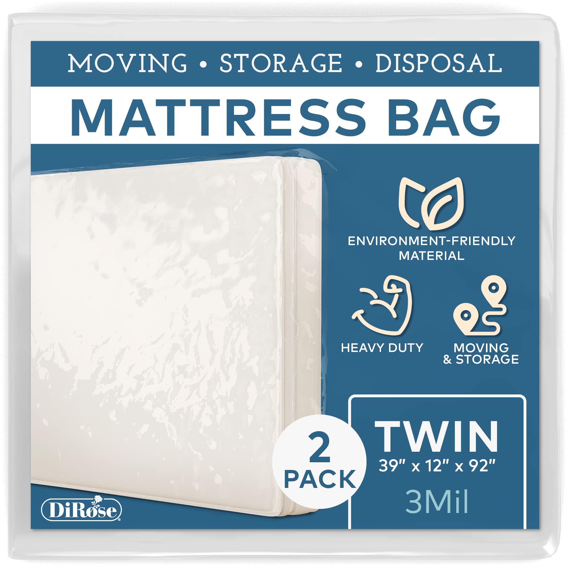 Mattress Storage Bag - 2Pk Twin Size Thick Plastic Moving Cover, Transport, Disposal And Protector - 3 Mil Heavy Duty Reusable C