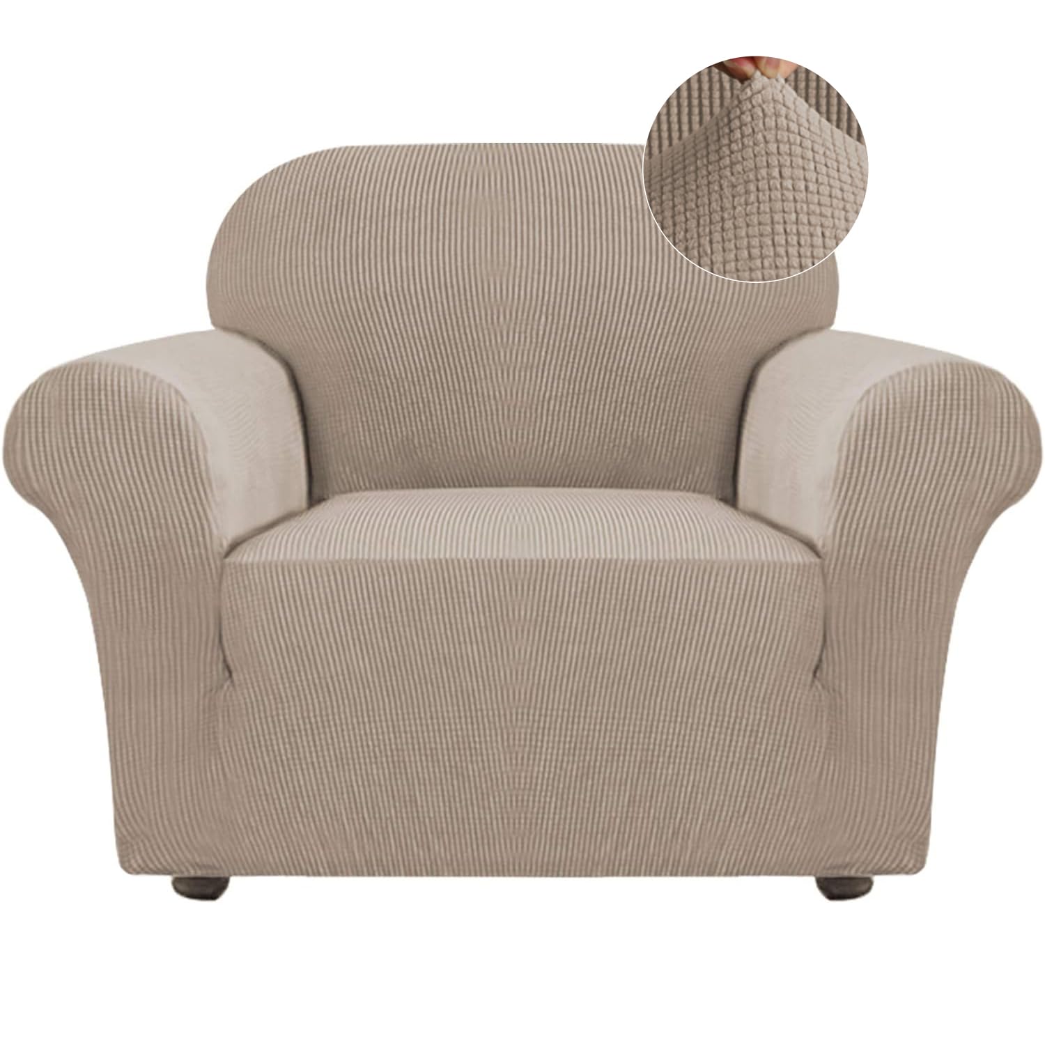 Turquoize Stretch Sofa Slipcover Chair Slipcover 1 Piece Chair Covers For Living Room Armchair Covers Slipcovers With Jacquard Fabric And Elastic Bottom Pet Furniture Protector (Armchair, Khaki)