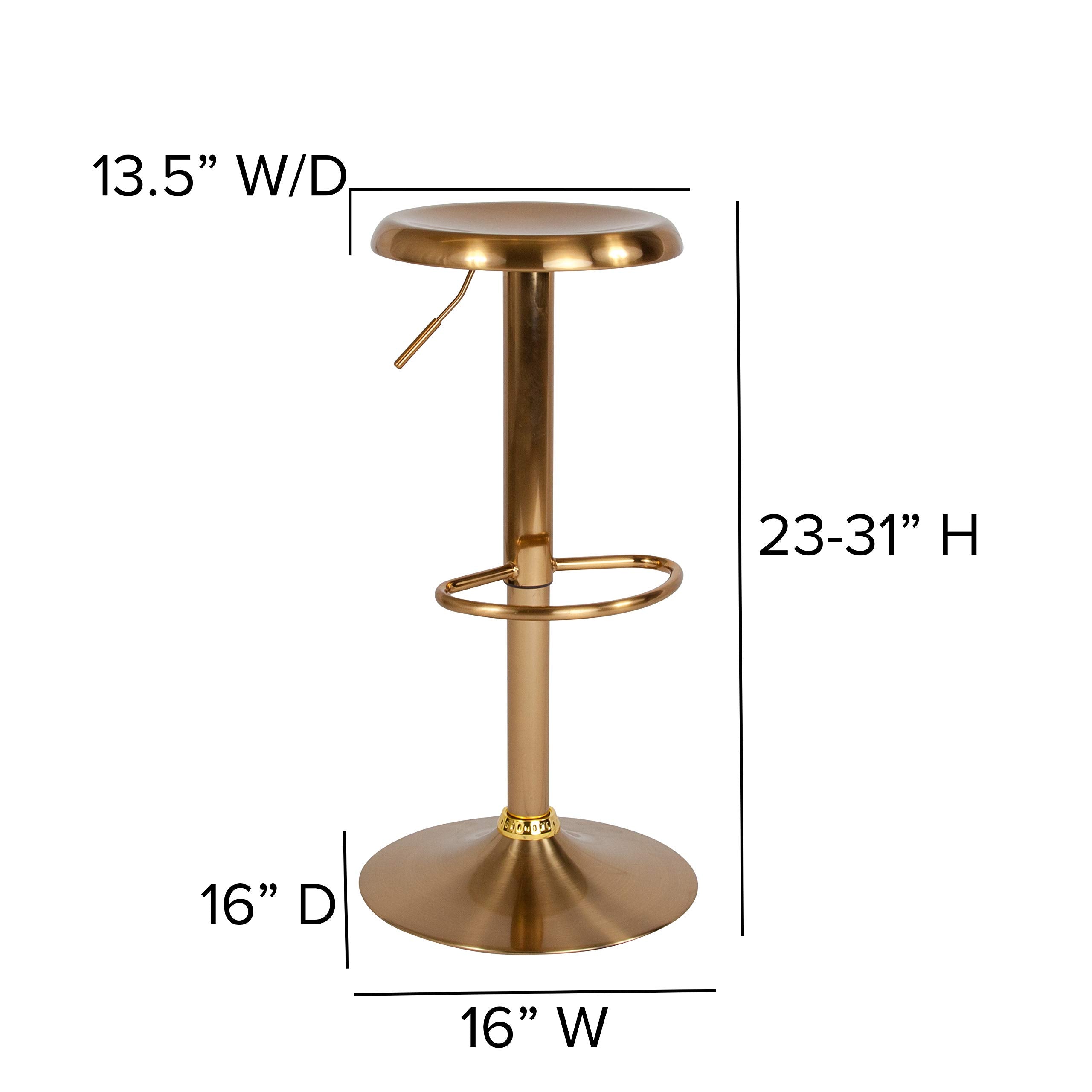 Flash Furniture Madrid Series Adjustable Height Retro Metal Barstool With Footrest, Backless Adjustable Bar Or Counter Height Swivel Stool, Gold