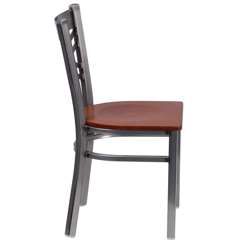 Flash Furniture Hercules Series Clear Coated ''X'' Back Metal Restaurant Chair - Cherry Wood Seat