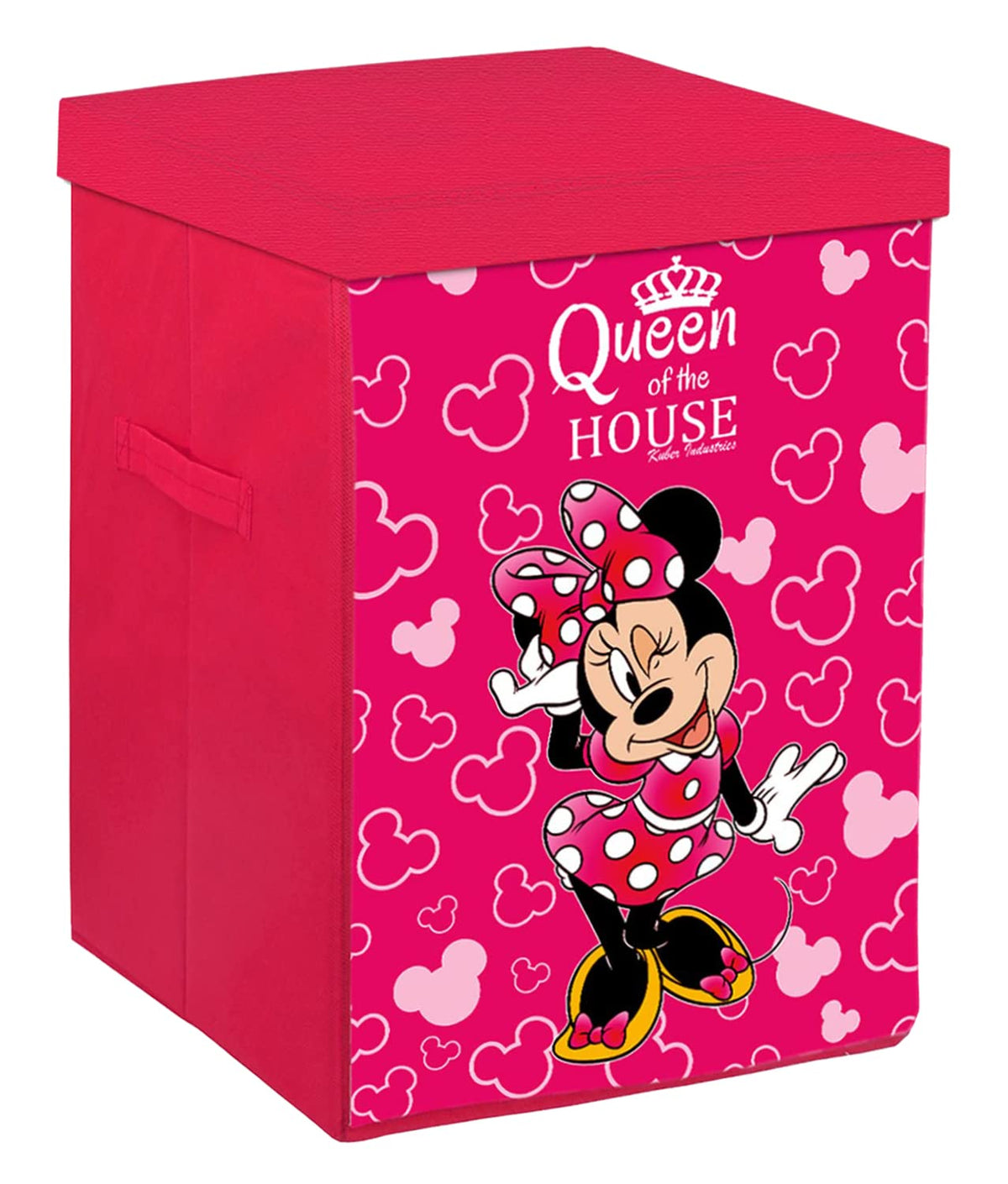 Kuber Industries Minnie Print NonWoven Laundry Basket, Clothes Hamper For Laundry Closet, Bedroom, Bathroom With Lid & Handles