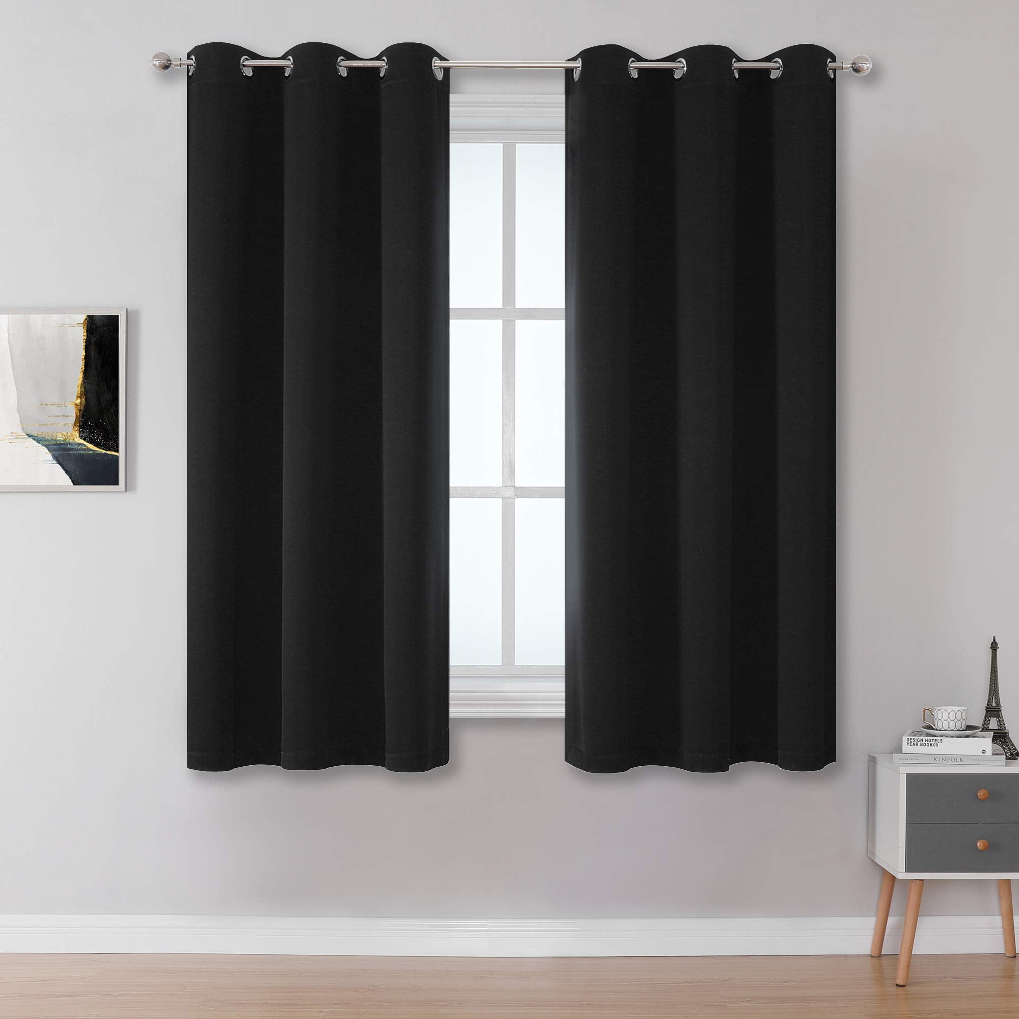 Dualife Black Curtains 54 Inch Length Blackout Curtain Panels Grommet Drapes For Small Windows Solid Energy Efficient Bedroom Cu