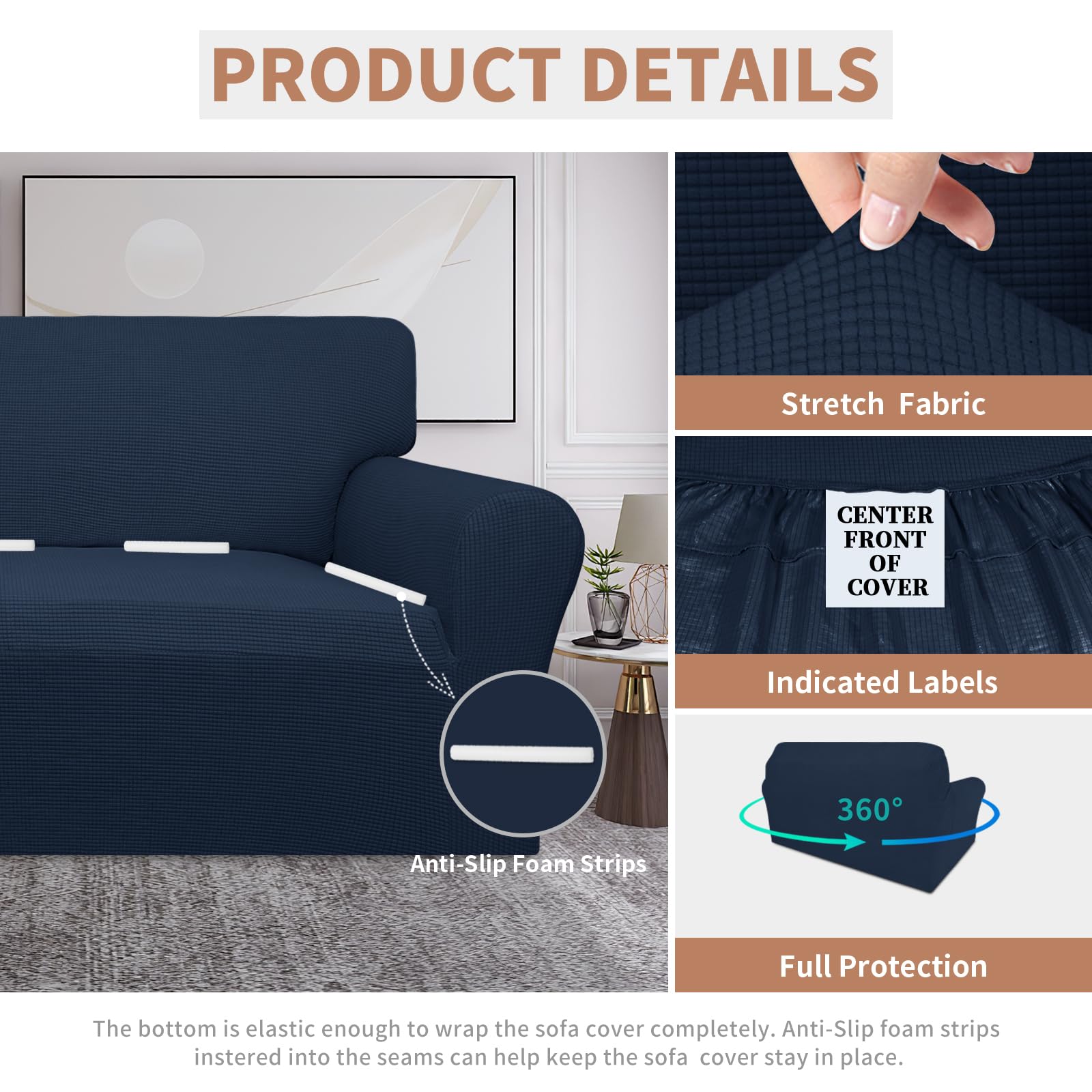 Easy-Going 100% Waterproof Oversized Loveseat Couch Cover, Dual Waterproof Sofa Cover, Stretch Jacquard Sofa Slipcover, Leakproof Furniture Protector For Kids, Pets, Dog And Cat, Dark Blue