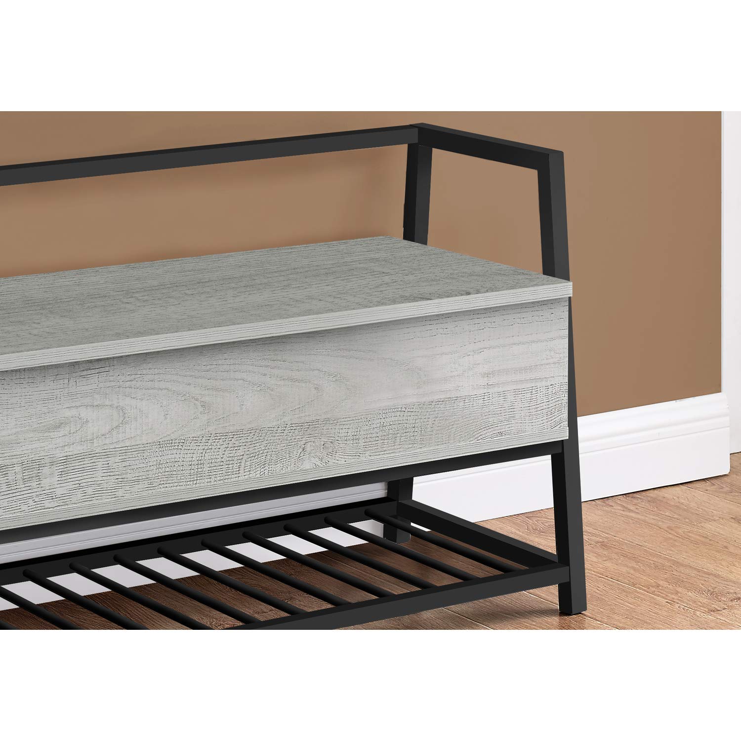 Monarch Specialties I 4500 Bench, Entryway, Hallway, Storage, 42' Rectangular, Metal, Laminate, Grey, Black, Contemporary, Modern