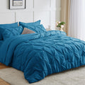 Cozylux Full Comforter Set - 7 Pieces Bed In A Bag Teal, Pintuck Pinch Pleat Bedding Sets With All Season Comforter, Flat Sheet,