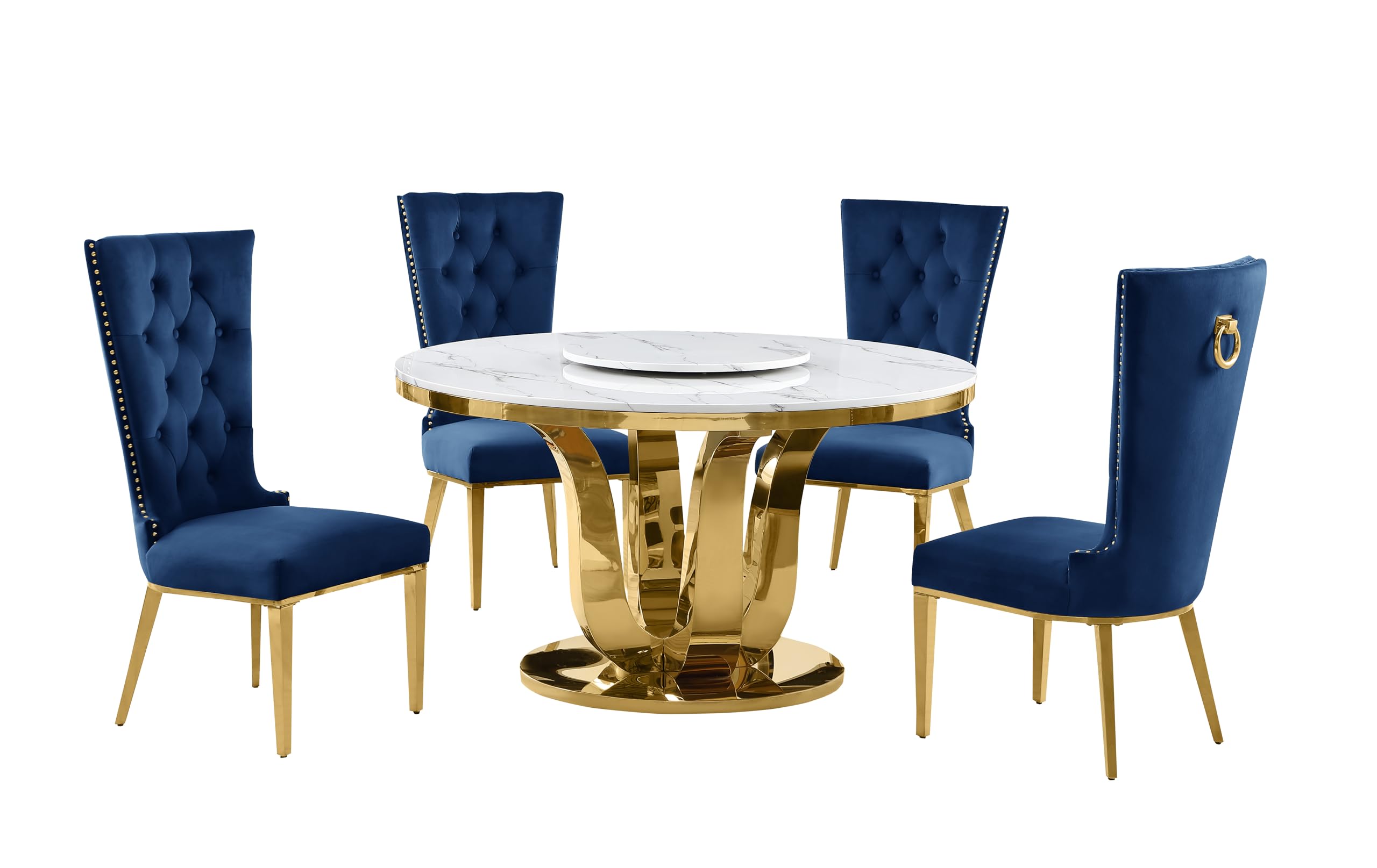 Best Quality Furniture D325-4Sc334 Dining Set, 5 Piece, Navy Blue/Gold