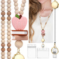 Yavvozh Teacher Lanyard With Id Holder, Retractable Lanyards For Id Badges Keys, Cute Natural Wooden Beaded Lanyard For Women