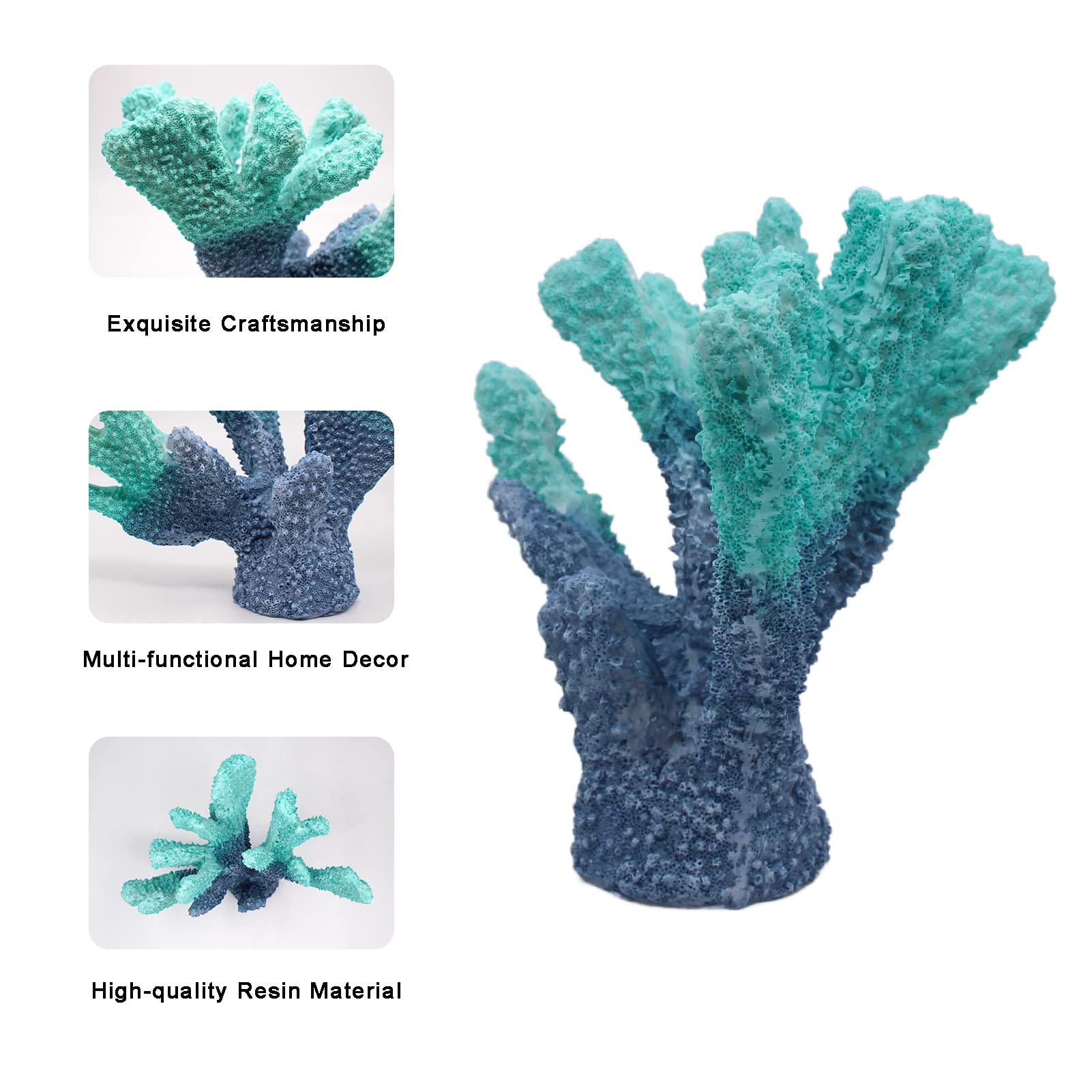 Afadorable Resin Coastal Coral Home Decor, Faux Blue Coral Reef Nautical Beach Decorations, Beach Theme Living Room Bedroom Cabi