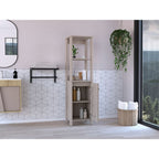 Linen Single Door Cabinet 59.3H, 2 Interior Shelves, 2 Open Shelves, Light Gray