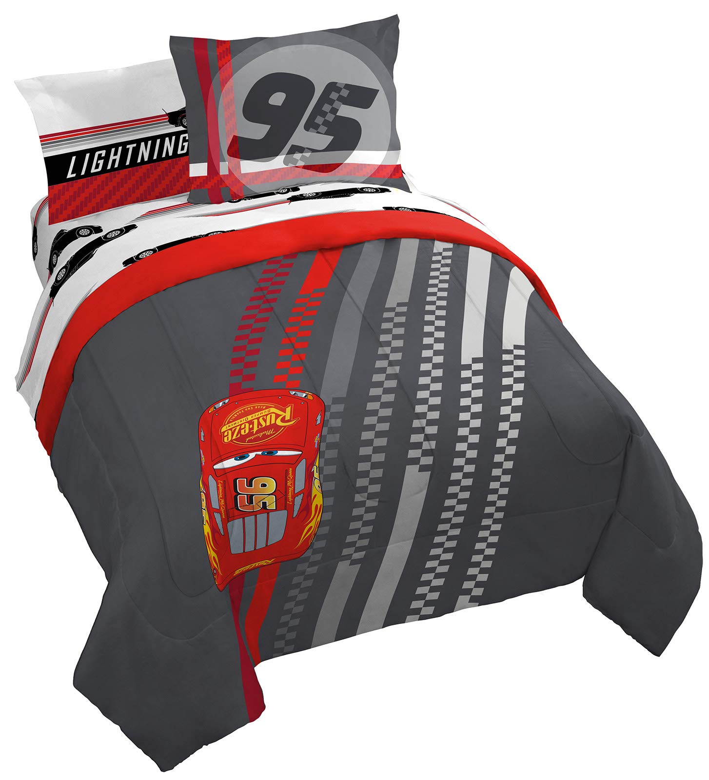 Jay Franco Disney Pixar Cars Race Ready 7 Piece Queen Bed Set - Includes Comforter & Sheet Set - Bedding Features Lightning Mcqu