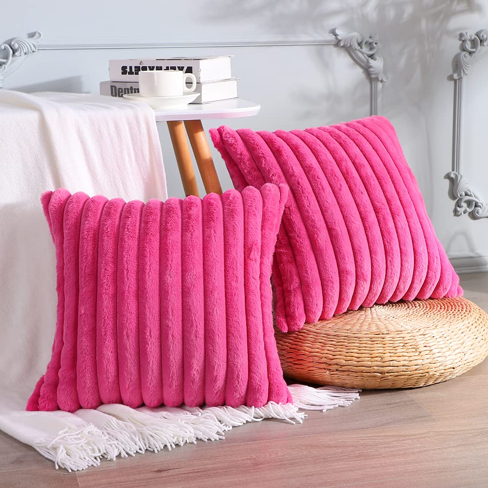 Soleebee Set Of 2 Throw Pillow Covers Soft Cozy Velvet Pillowcase Faux Rabbit Fur Cover For Couch Sofa Bed Chair Home Decorative