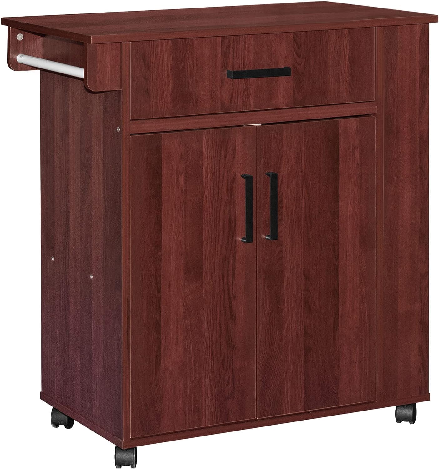Woodpeckers Furniture And Mattress Shelby Rolling Kitchen Cart with Storage Cabinet Mahogany