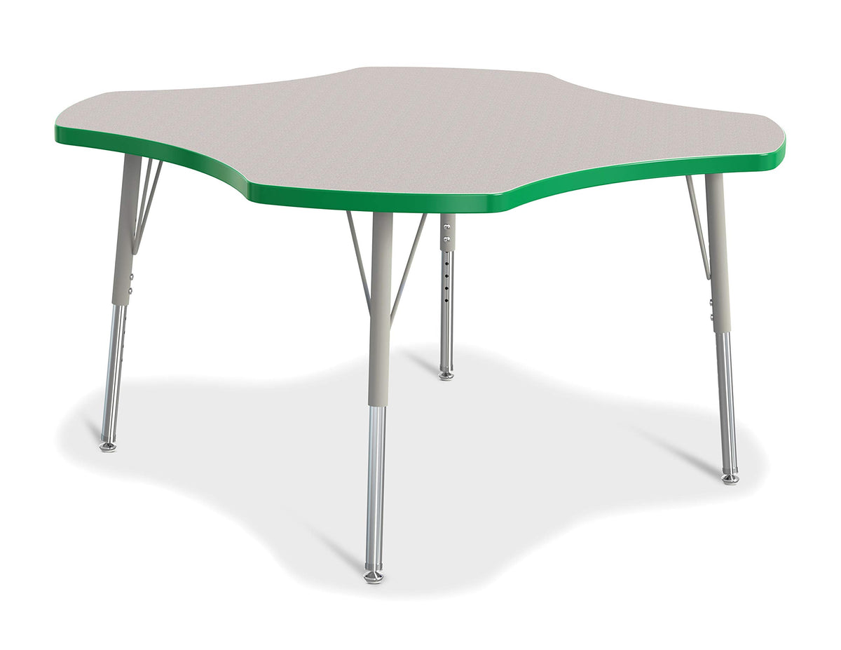 Jonti-Craft Berries 6453JCE119 Four Leaf Activity Table, E-Height (15&quot;-24&quot; Adjustable Height), 48&quot; Diameter, Gray/Green/Gray