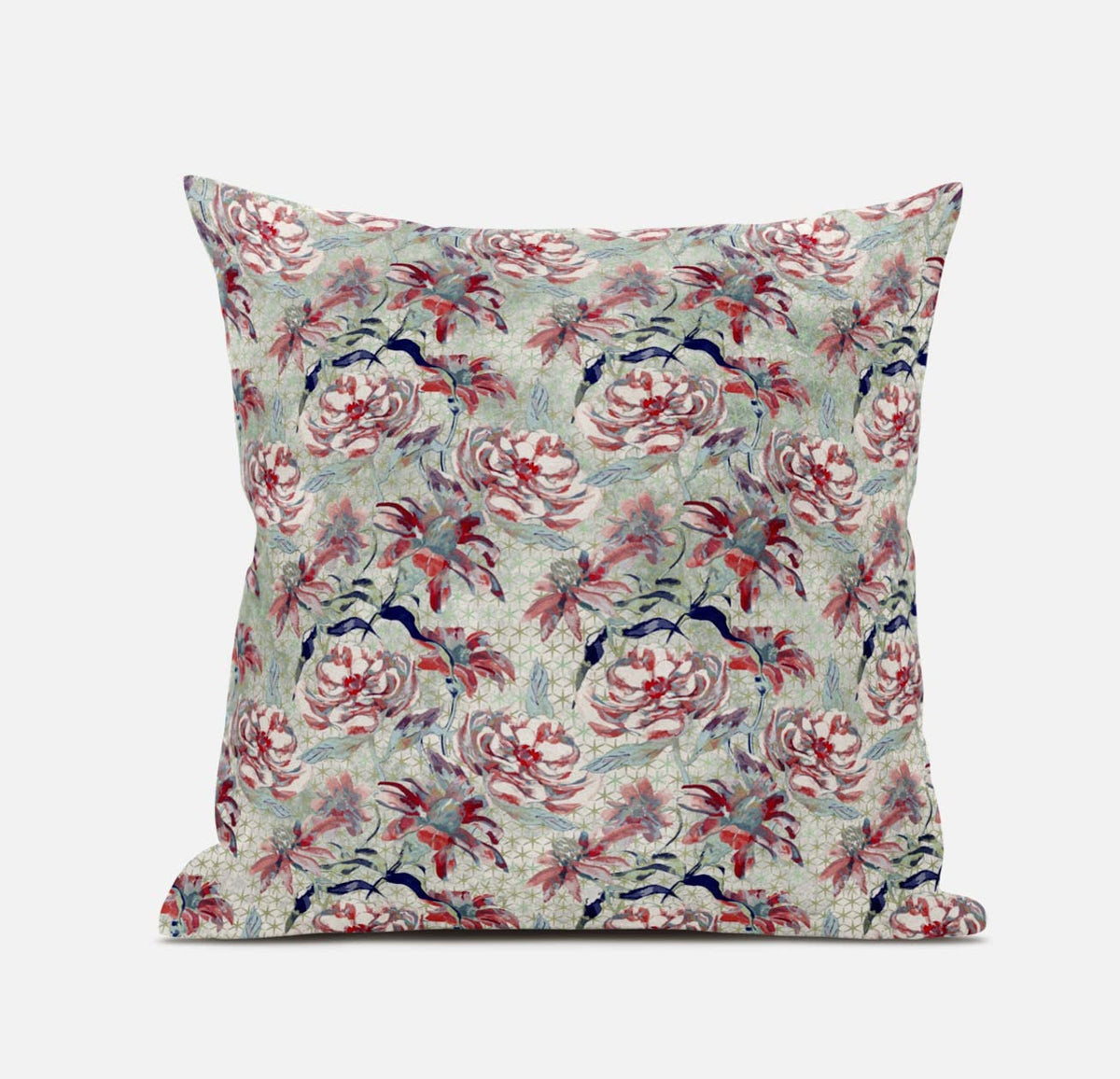 HomeRoots Red Aqua 18' Red Pale Green Roses Zippered Suede Throw Pillow